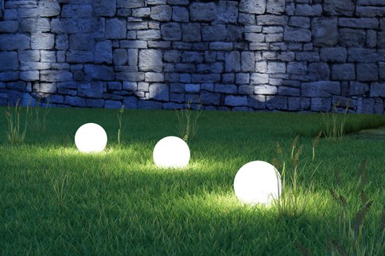 Boule de jardin Trango IP65 300GB en 30cm Ø avec 1x lampe LED E27 *NATURE* lampe sphérique avec environ 5 mètres de câble IP44, lampe de jardin, ampoule, lampe boule de jardin, lampe à ampoule