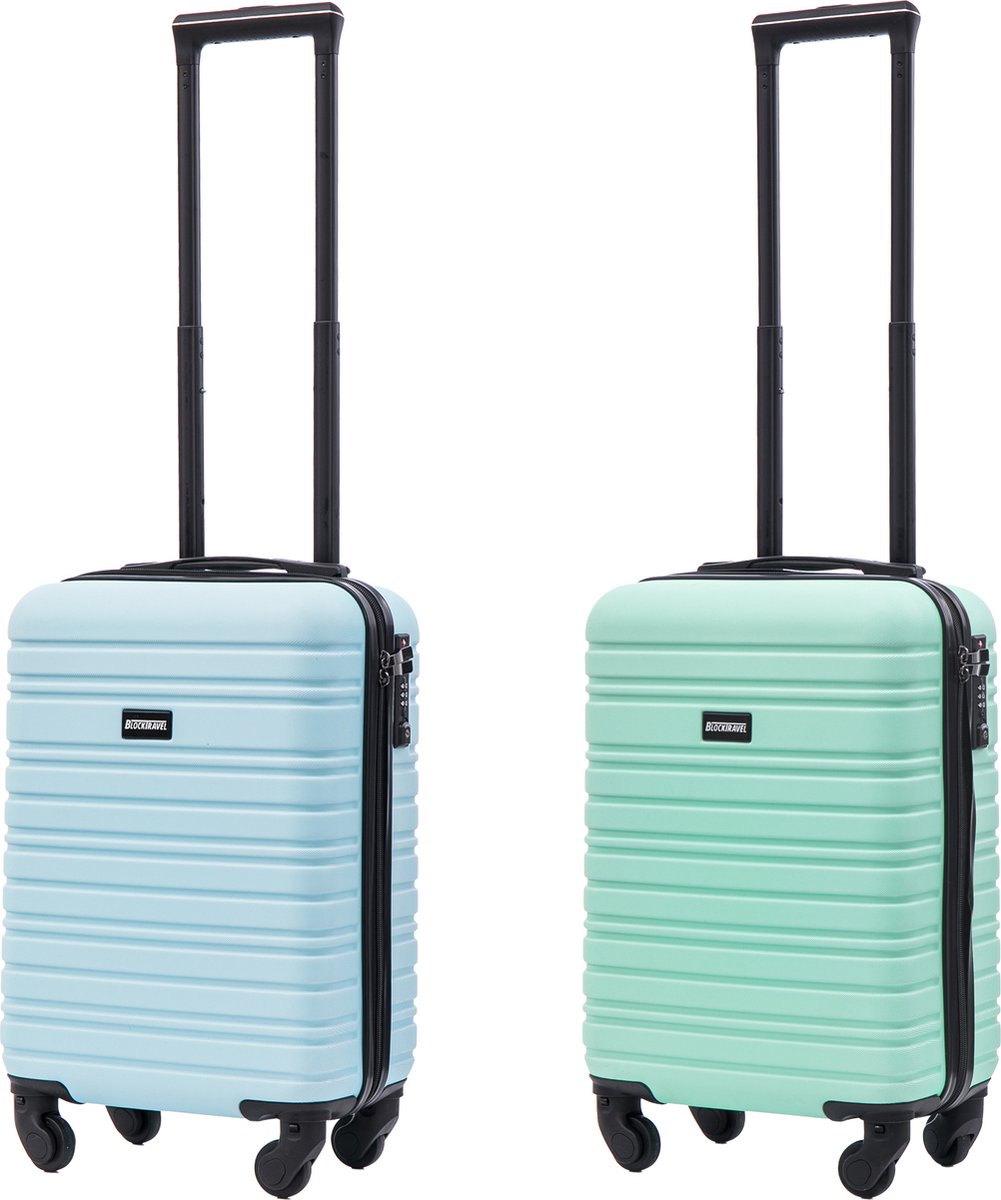 BlockTravel - kofferset - 2 delig - ABS - handbagage - met wielen afneembaar - 29 liter - inbouw TSA slot - licht blauw - mint groen