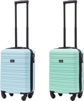 BlockTravel kofferset 2 delig ABS handbagage met wielen afneembaar 29 liter - inbouw TSA slot - licht blauw - mint groen