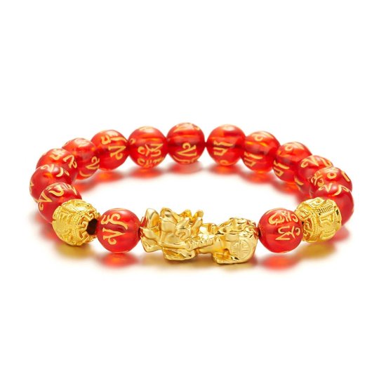 Edmondo - Bracelet Feng shui - 21 cm - Rouge / Rouge - Bracelet de richesse Feng shui original - Bracelet de richesse Feng shui Pixiu - Attire la richesse - Bracelet porte-bonheur