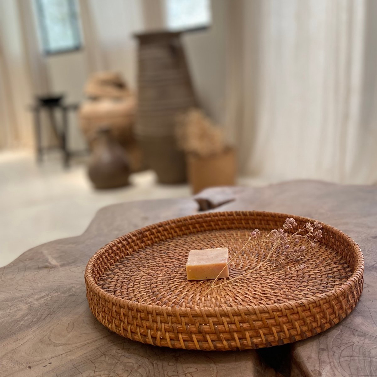 Rond geweven rotan dienblad, taran naturel La Redoute Interieurs | La