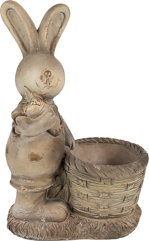 Clayre & Eef Bloempot Konijn 49 cm Bruin Beige Keramisch materiaal Decoratie Beeld