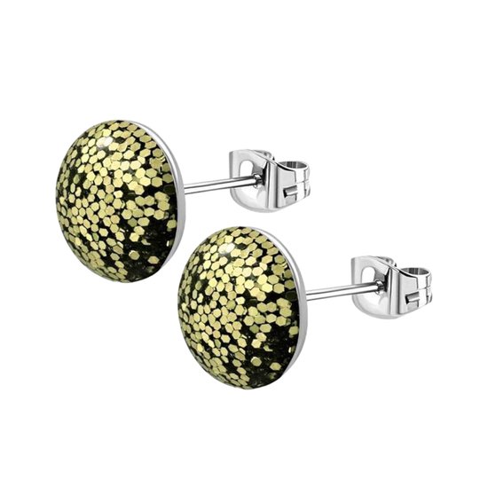 Aramat Jewels - Glitter Oorbellen - Goudkleurige Gold Dust - Zilverkleurig Staal - 8mm - Sprankelend - oorknoppen - Juwelen - Accessoires - Vrouwen - Cadeautip - Feestdagen