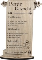 Peter gezocht - gepersonaliseerde houten wenskaart - kaart van hout - geboorte - luxe uitvoering met eigen naam