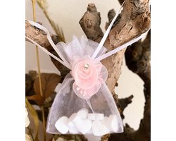 17 Bedankjes Pink Flower and Mints - traktatie - bedankje - give-away - geboorte - huwelijk - verjaardag - pepermunt - organza