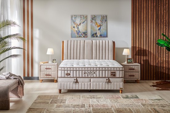 Bambi Kapok - lit à sommier tapissier avec espace de rangement - sommier tapissier 140x200 - matelas de luxe et tête de lit inclus