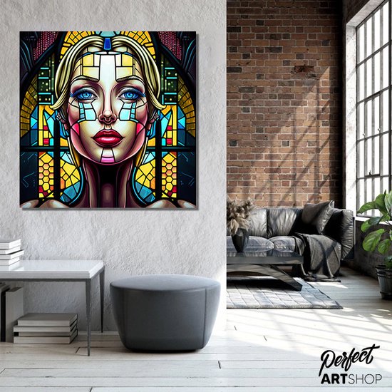 COLORED GLASS LADY: 80x80cm Aluminium. Decoratie - glas-in-lood - Modern - gotisch - Kleur - Vrouw