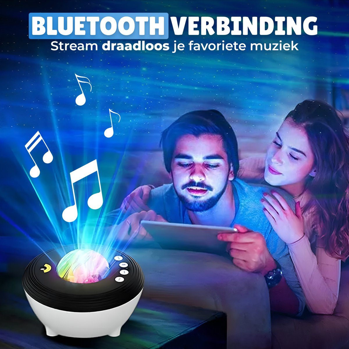 EITIKA Sterren Projector Nachtlamp - Met Smartphone App - sterrenhemel projector - sterrenprojector - galaxy projector - Wit/Zwart – foto 5