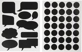Krijtbord stickers, zwart, cirkels en spreekballonnen, 14x18 cm, 2 div vellen/ 1 doos