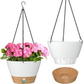 Hangpotten voor planten, set van 2, Ø 25 cm, hangende bloempot van kunststof, met onderzetter voor buiten, decoratie voor tuin, balkon, woonkamer (wit)