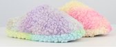 Meisjes fleece pantoffels color mix – zeer zachte licht gekleurde huissloffen - instappers – antislip – maat 35 - elk paar is uniek gekleurd