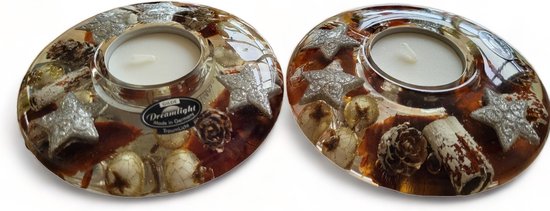 Set 2x Waxinelichthouder met Winter/Kerst thema in Glas/Giethars
