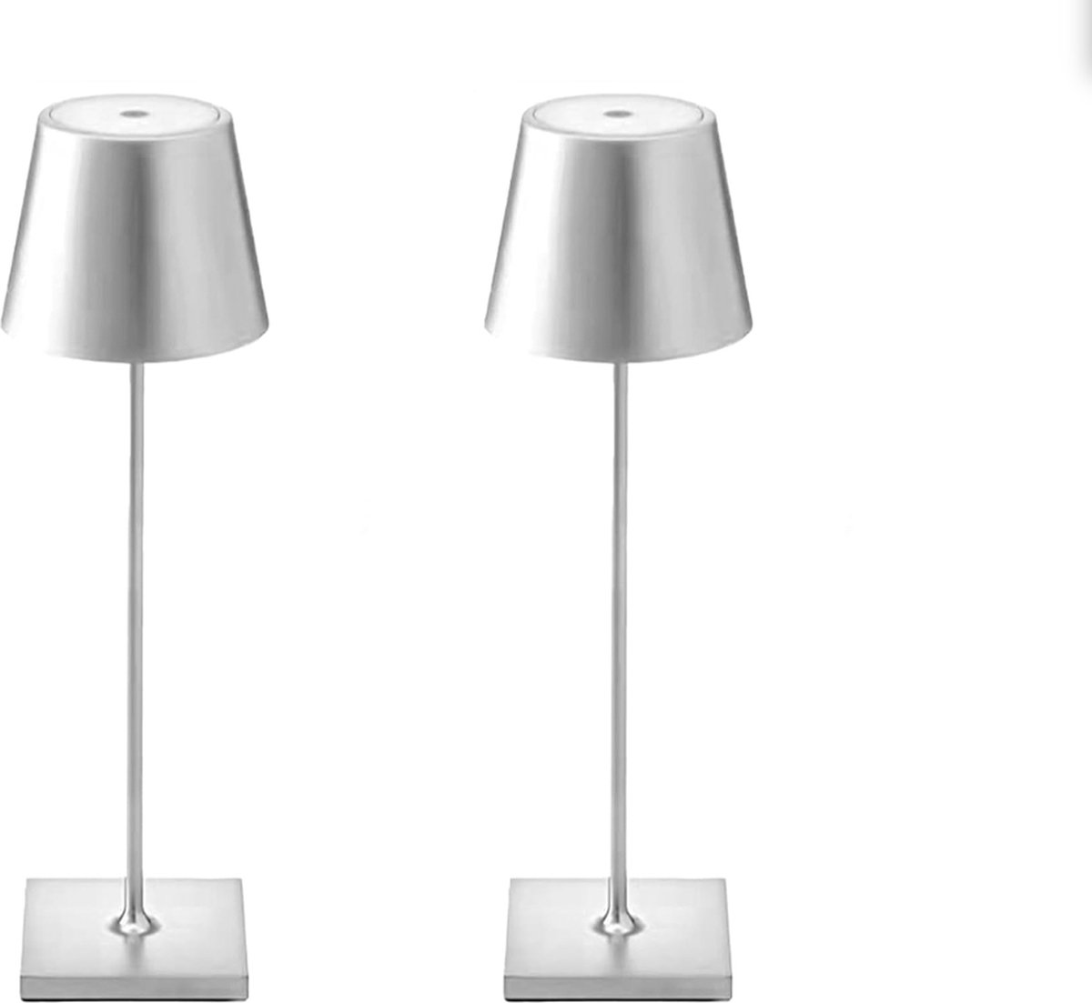 Oplaadbare Tafellampen - 2 Stuks - Zilver - LED - Dimbaar - Oplaadbaar - Bureaulamp - 3W 5500mAh Batterij - Binnen/Buiten - IP54 - Waterdicht