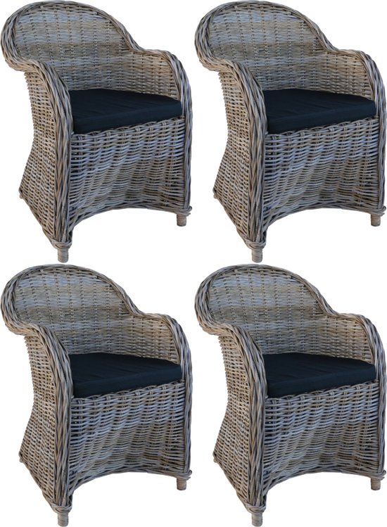 Decomeubel Rotan Stoel Kubu Grey met zwart Kussen - set van 4 stoelen
