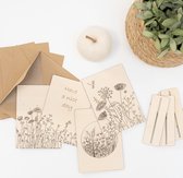 Set 4 houten kaartjes "Flower" - by Nordhus - originele wenskaarten - handmade - thema bloemen - moederdag - liefs - verjaardag