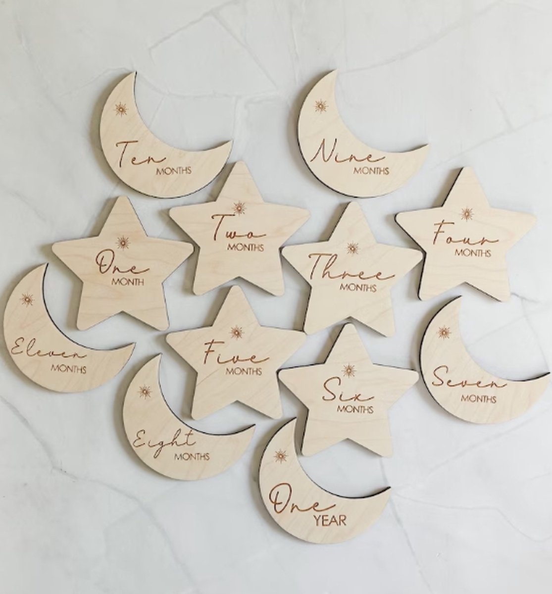 Image of 14 Houten Mijlpaalkaarten Baby - Babyshower cadeau - Kraamcadeau Jongen en meisje - milestone cards