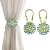 Magnetische stropdassen voor gordijnen, 2 stuks sprankelend kristal bloemengordijn Tiebacks Gordijn Gesp Clips met hoogelastische veerdraad voor thuiskantoordecoratie (geel en pauwblauw)