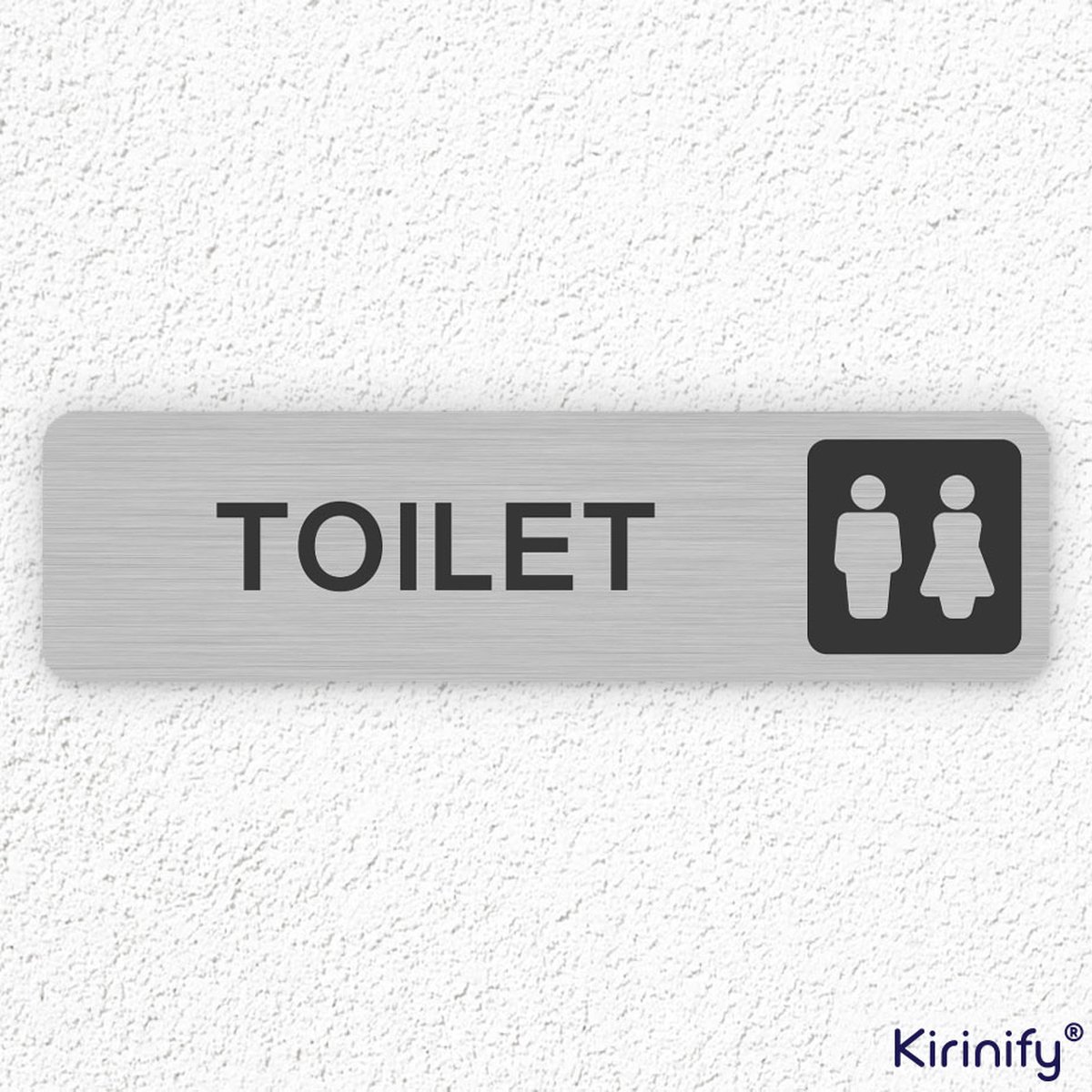 Kirinify - WC Bordje 15 x 4 cm - Toilet man vrouw - Zelfklevend zilver toilet bordje - Gegraveerd