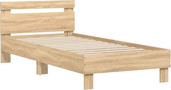 vidaXL - Bedframe - met - hoofdeinde - bewerkt - hout - sonoma - eiken - 100x200 - cm