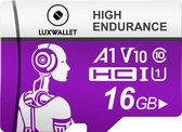 LUXWALLET® HC U1 - 16 GB Micro SD Kaart - TF Klasse 10 - High Endurance - Snelle Gegevensoverdracht - Paars