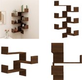 vidaXL Hoekwandschappen 2 st 40x40x50 cm bewerkt hout bruineikenkleur - Wandhoekschap - Wandhoekschappen - Hoekschap - Wandschap