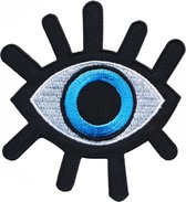 Patch - Strijkembleem - Oog met blauwe pupil - 8 x 8,5