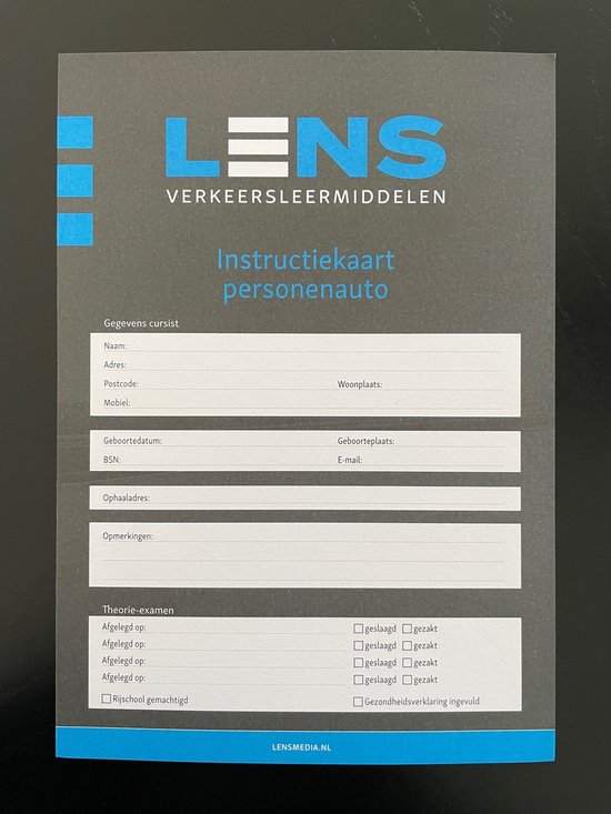 LENS Verkeersleermiddelen Instructiekaart personenauto bol