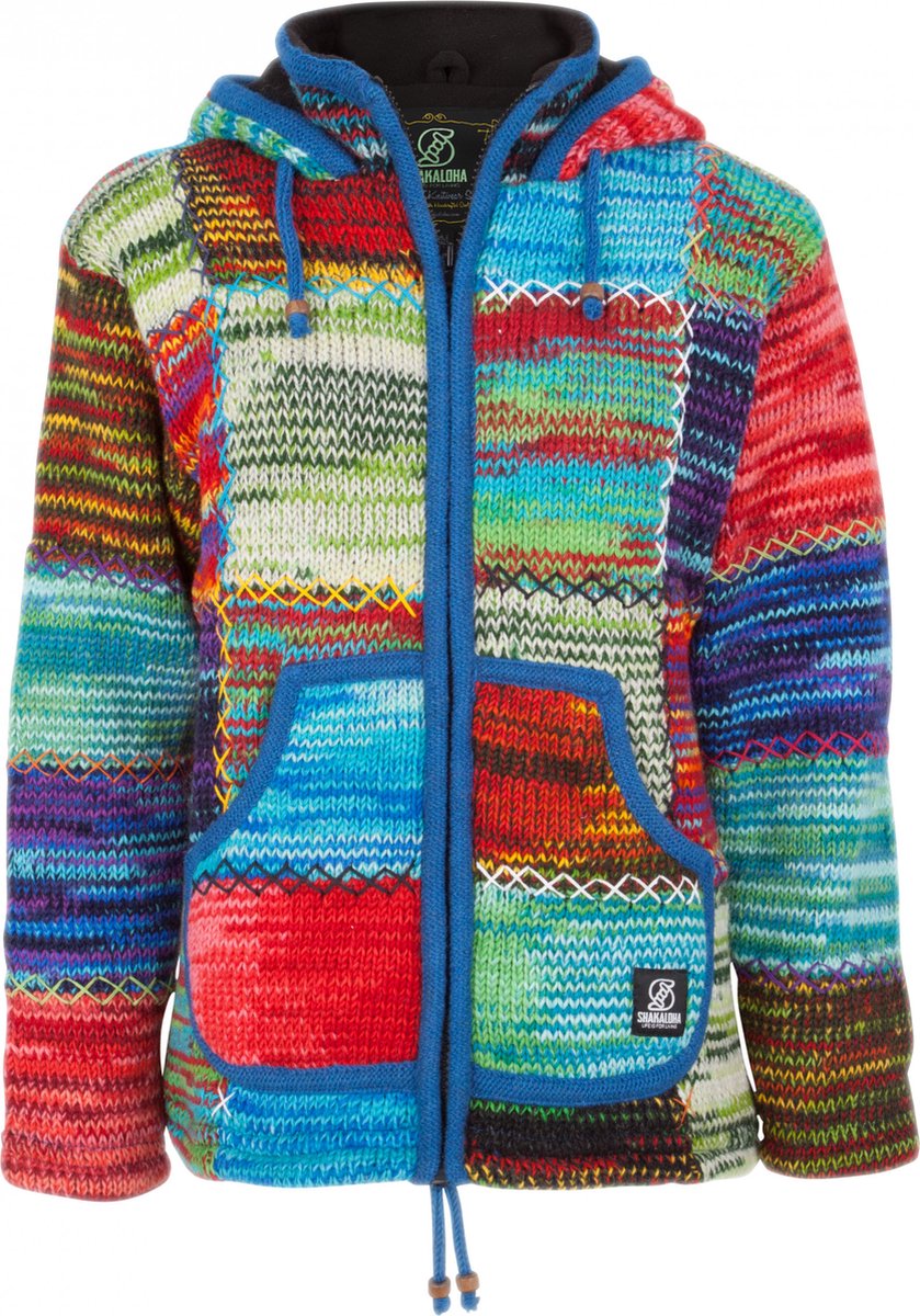 Gebreid Wollen Dames Vest van Schapenwol met Polyester Fleece voering en vaste capuchon met binnenkraag SHAKALOHA W Patch NH Blauw