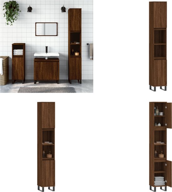 vidaXL Badkamerkast 30x30x183,5 cm bewerkt hout hoogglans wit