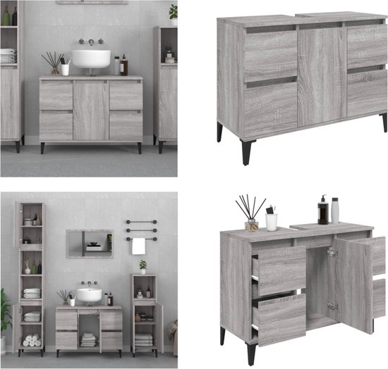 vidaXL Wastafelkast 80x33x60 cm bewerkt hout grijs sonoma