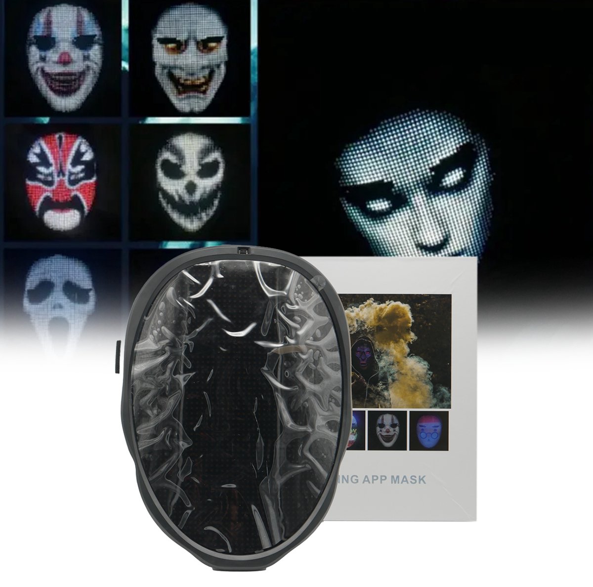 Adeltech Bluetooth LED masker Met App Verkleedmasker Custom Text Custom draw Zwart