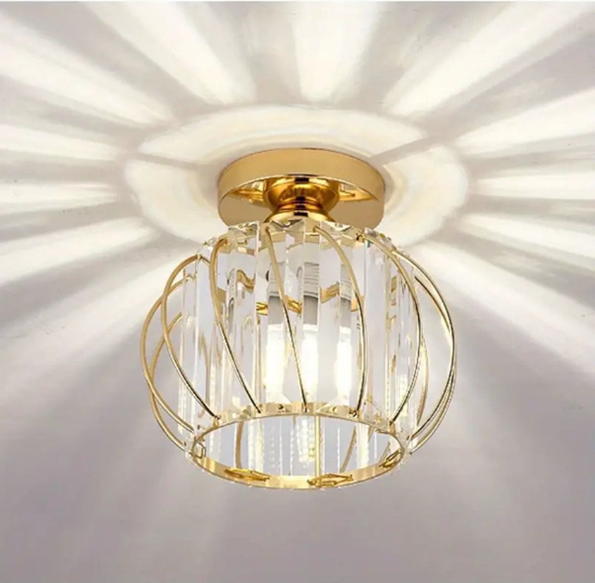 THA Plafondlamp - Verlichting - Gangpad - Lamp - LED Rond Kristallen - Gangpad of Hal Lamp - Plafonnière - 18 cm - Rond - Goud - E27