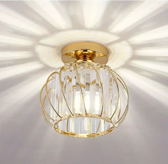 THA Plafonnier - Siècle des Lumières - Allée - Lampe - LED Cristaux Ronds - Lampe d'Allée ou de Hall - Plafonnier - 18 cm - Rond - Or - E27
