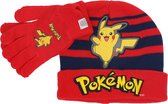 Pokemon Pikachu muts met handschoenen - voor kinderen - rood/geel