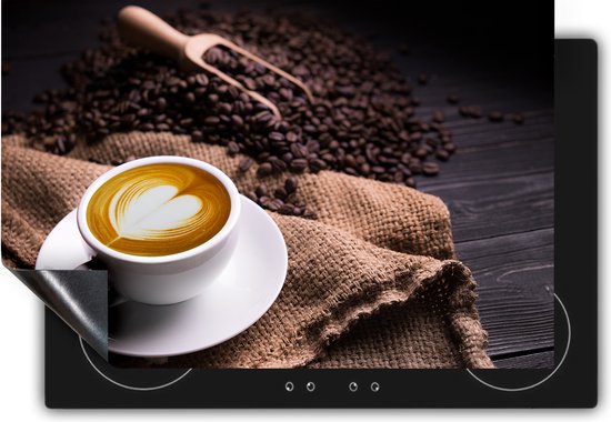 Chefcare Inductie Beschermer Kopje Koffie in een Hartje met Koffiebonen - 70x52 cm - Afdekplaat Inductie - Kookplaat Beschermer - Inductie Mat
