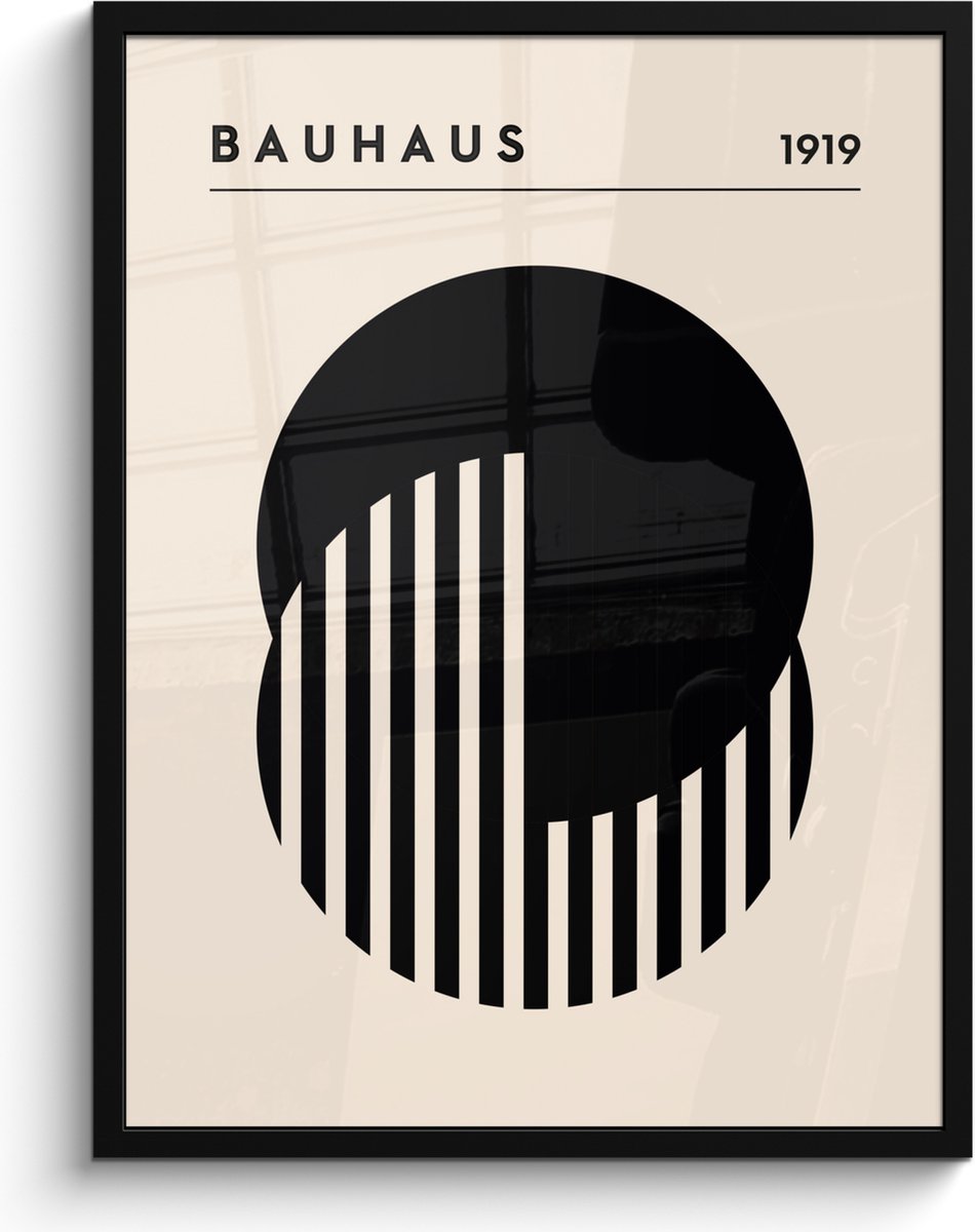 FrameYourWall Poster in lijst - Fotolijst 60x80 cm - Posters - Bauhaus - Retro - Zwart - Wit - Abstract - Posterlijst zwart - Decoratie - Wanddecoratie woonkamer - Muurdecoratie slaapkamer