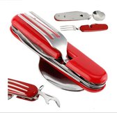 Couverts couteau de poche - 4 en 1 - porte-clés - fonctions couverts - Fourchette / Cuillère / Couteau / Décapsuleur en 1