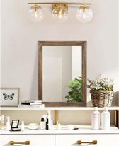 Rustieke houten spiegel, rechthoekig, decoratief, grote wandspiegel, 50 x 40 cm, met frame, slaapkamer, woonkamer, badkamer, hangspiegel, bruin