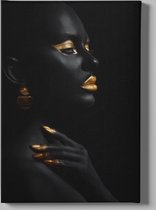 Canvas Schilderij - Vrouw - Portret - Goud - Zwart - 60x40x2 cm