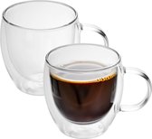 Intirilife 2x dubbelwandig thermo glas set in 100 - 200ml - koffiemok thermo glazen mondgeblazen geïsoleerd latte macchiato espresso glas thee glas koffie glas met handvat
