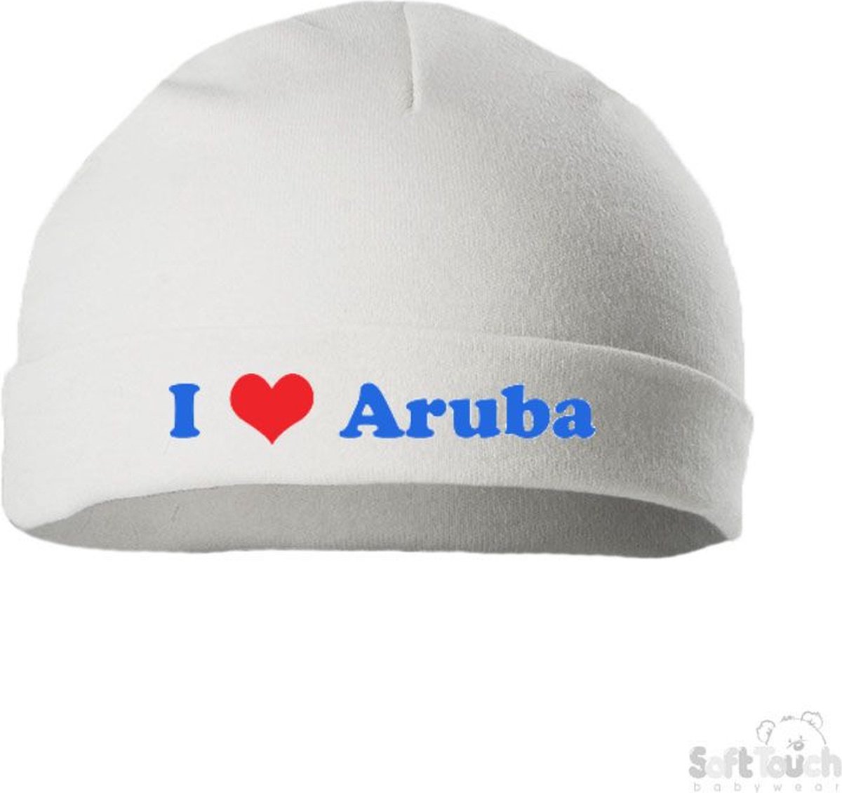 Image of 100% katoenen Rolmutsje "Aruba" Unisex Katoen Wit/blauw/geel/rood Maat 62/68
