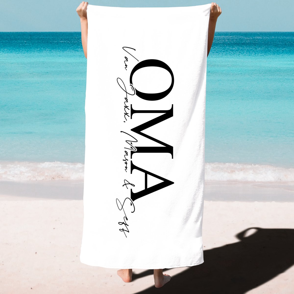 Strandlaken persoonlijk - Oma met naam of namen van de kleinkinderen - 70cm x 140cm