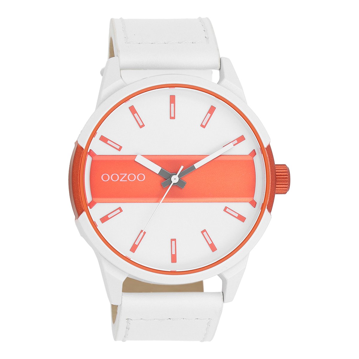 Wit-fluo oranje OOZOO horloge met witte leren band - C11316