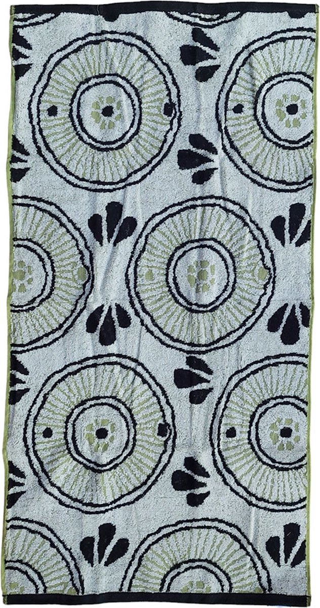 Luxe badhanddoek met patroon - cadeau badkamer accessoire - geel en zwart - 50x100 cm - fairtrade en bio katoen