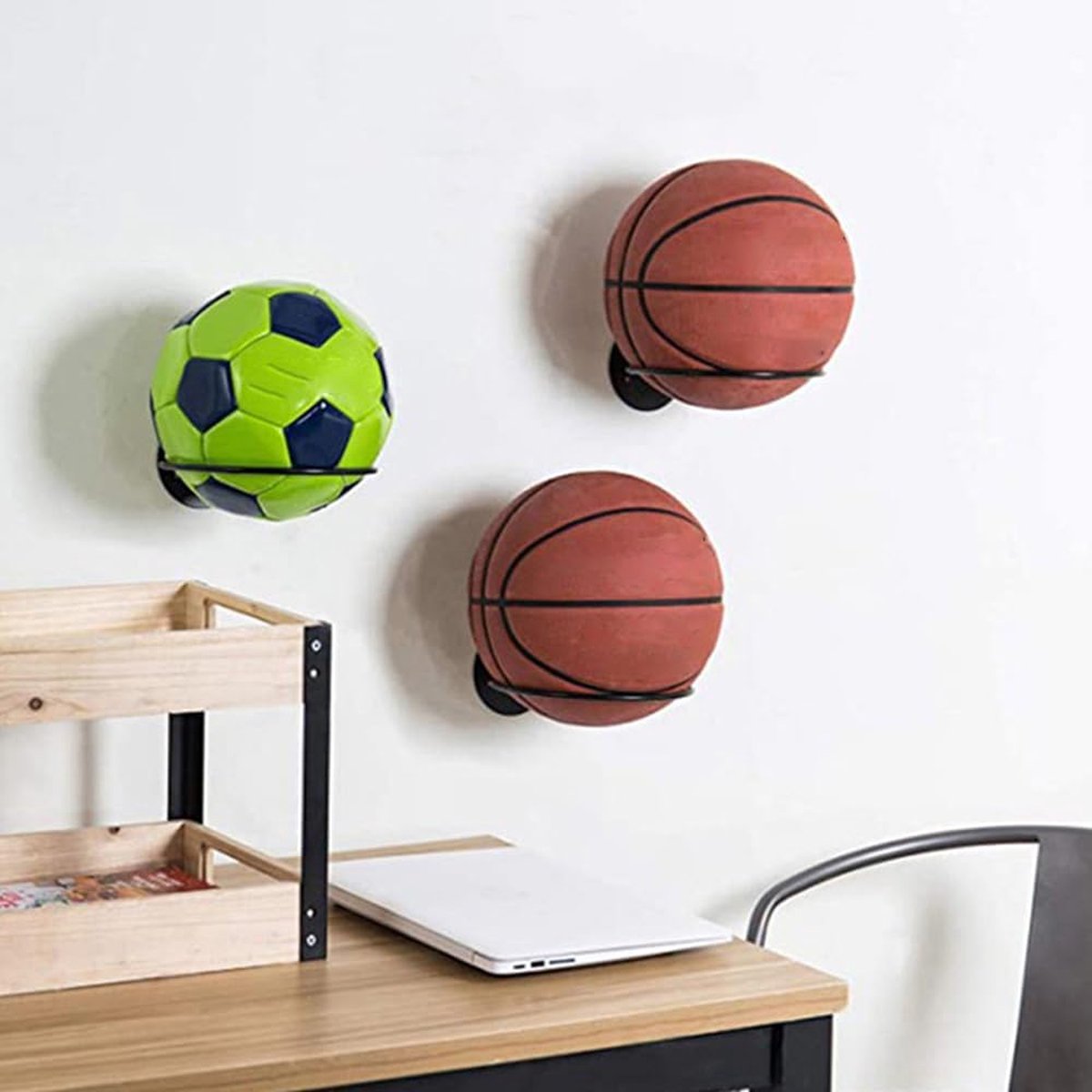 4 Stuks - Balhouder - Wandhouder - Sportbalrek - Op De Muur Gemonteerde Balwandhouder Voor Basketballen Voetbal Volleybal Zwart Metaal 23 5 6 5 18 4cm