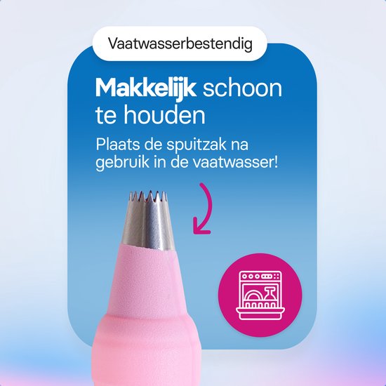 Roegaarden Spuitzak met spuitmondjes - Herbruikbaar - BPA-vrij - 24 spuitmondjes - Roze