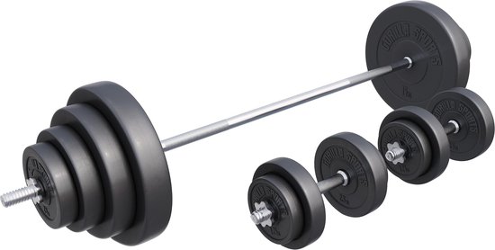 Gorilla Sports Lange Halterset 100 kg – Kunststof – Schroefsluitingen – Gewichten