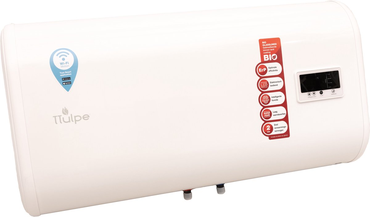 TTulpe Shadow 80-H Warmwasserspeicher 80 Liter – Horizontal, Wi-Fi, 2 Heizelemente | Energielabel C