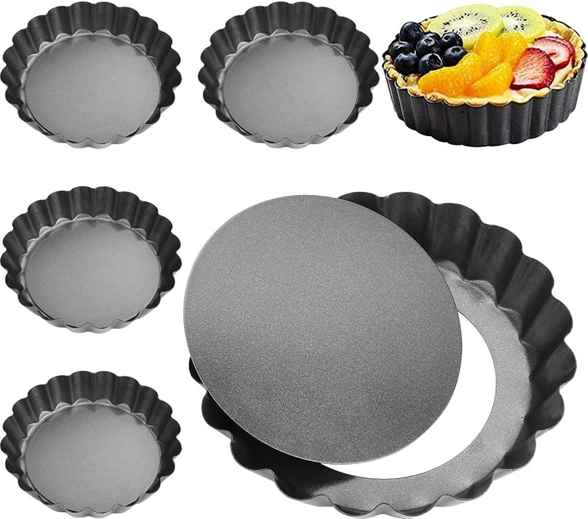 6 stuks taartvormen ronde taartvormen met hefbodem mini quichevorm tartelette vormpjes 10 x 2 cm fruittaartvorm met afneembare basis fruitbodemvorm voor chocolade quichesmuffins