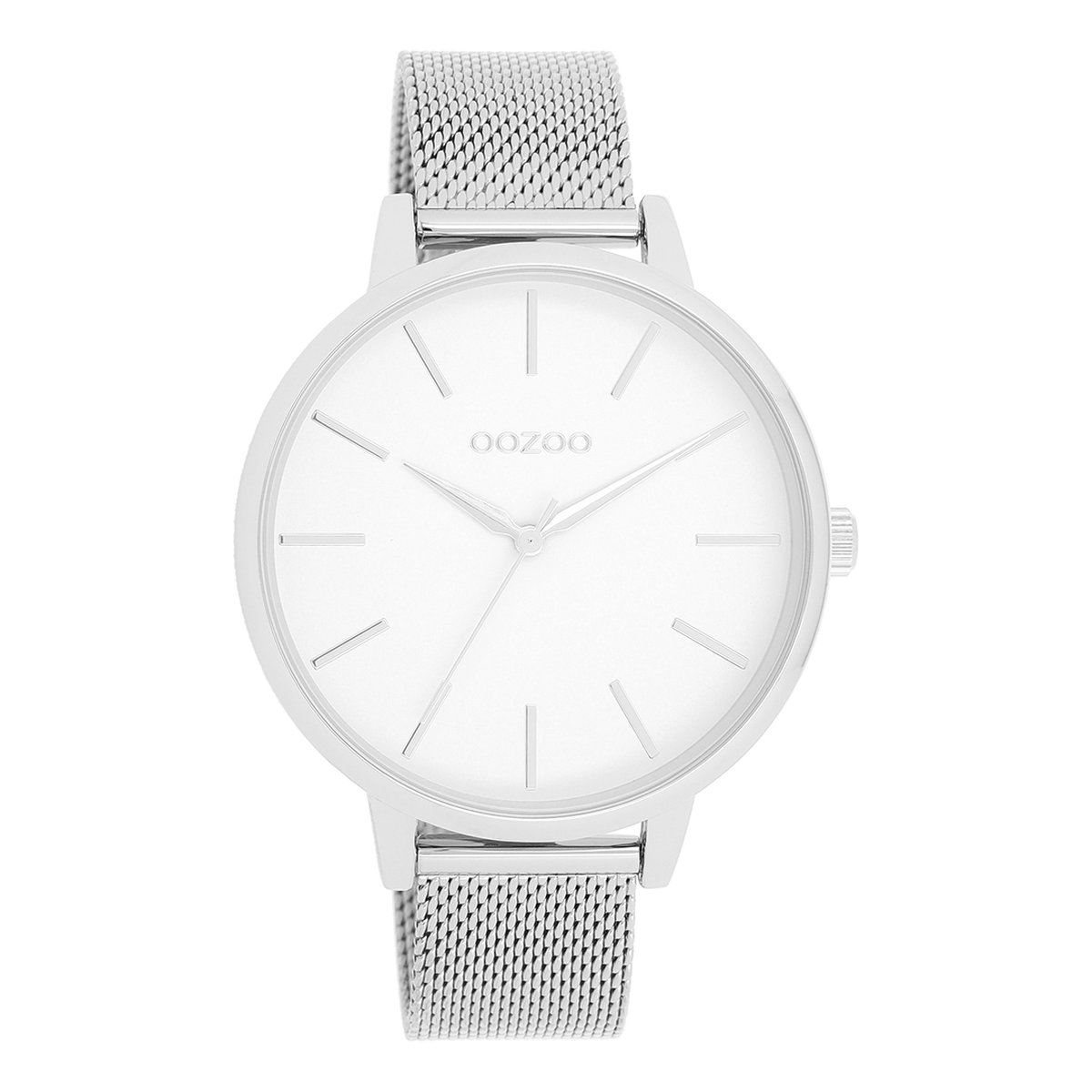 Zilverkleurige OOZOO horloge met zilverkleurige metalen mesh armband - C11362